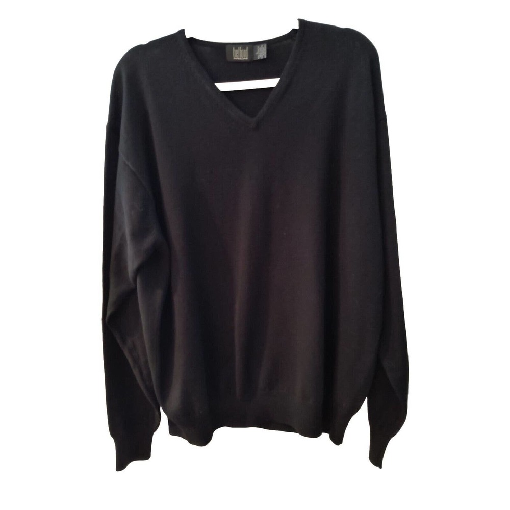 Belford 100% Extra Fine Merino Wool V-neck Long Sleeve Black Sweater Men's Sz L